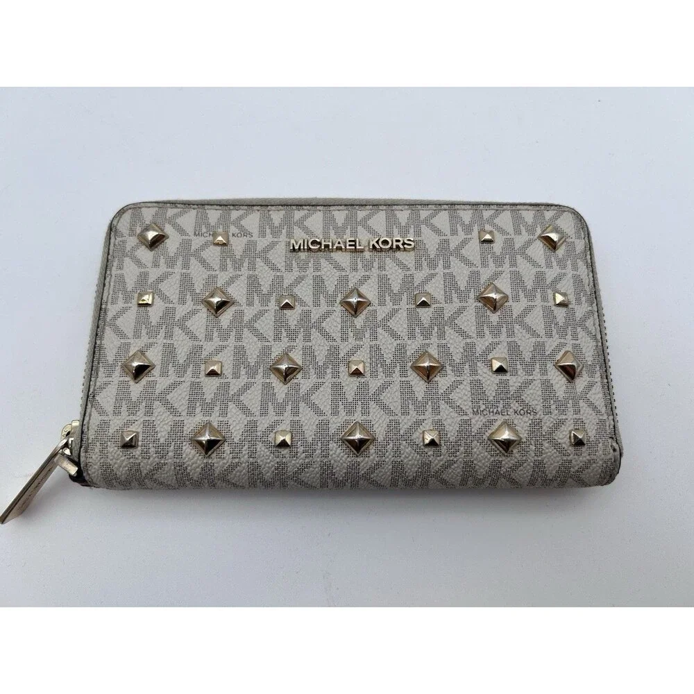 Michael Kors Jet Set Travel Multifunction LG Phone Case Studded Wallet Wristlet